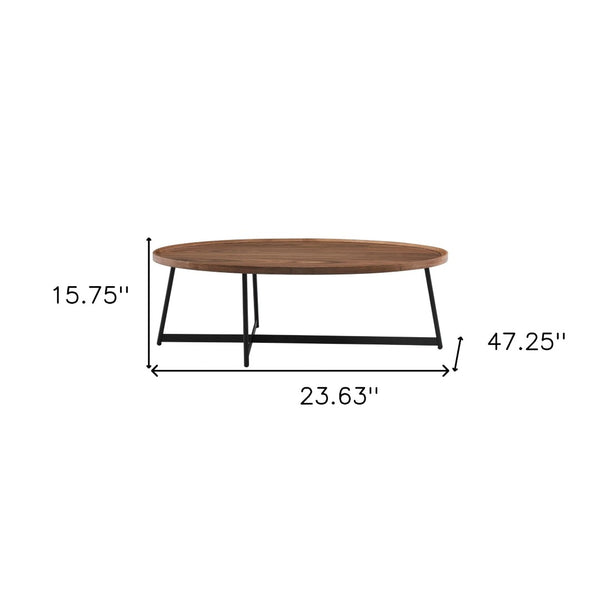 HomeRoots 24" Elegant Brown and Black Oval Coffee Table with Sturdy Metal Base for Modern Living Spaces 370464