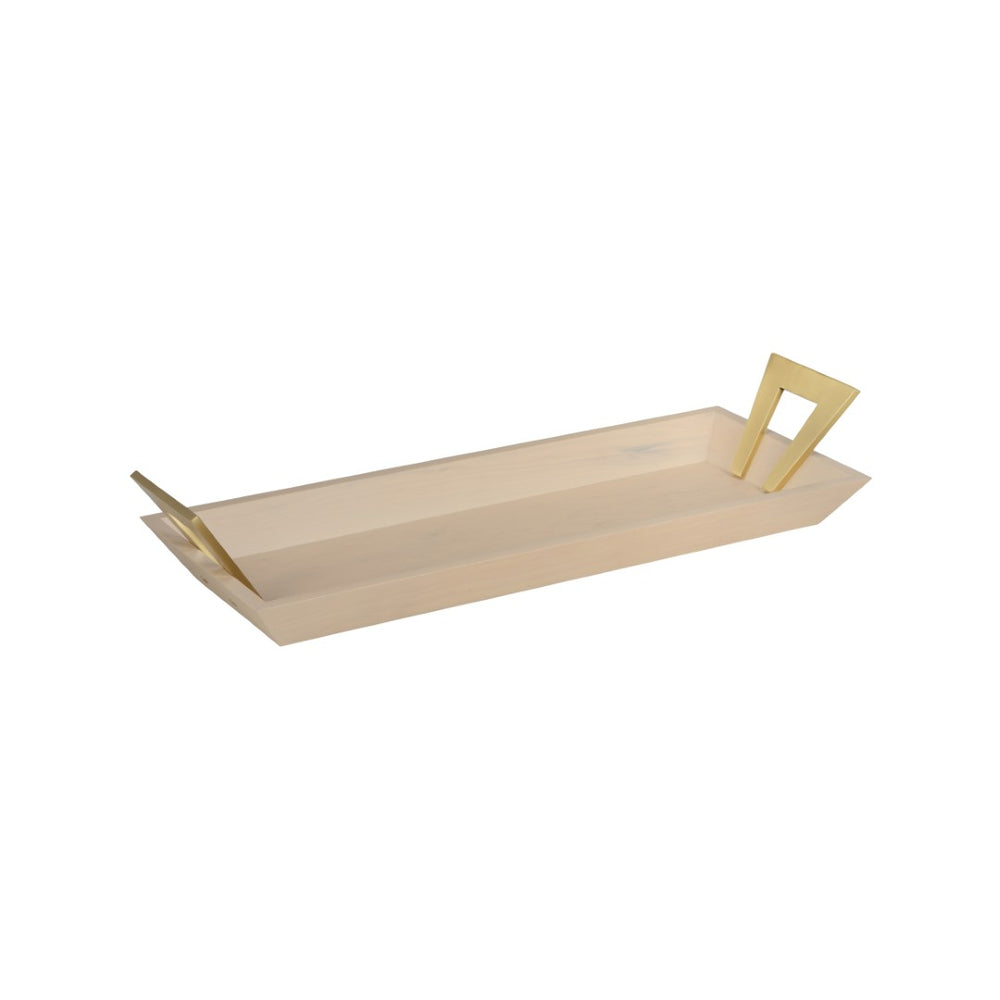 Chelsea House Birds Eye Maple Long Tray With Whitewashed Finish & Antique Brass Handles — Elegant Centerpiece Organizer 370468