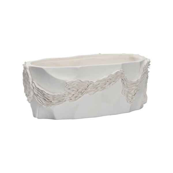 Chelsea House Ripple Ceramic Bowl — Sculptural Matte White Centerpiece With Ripple Texture, Versatile Decor Accent 370469