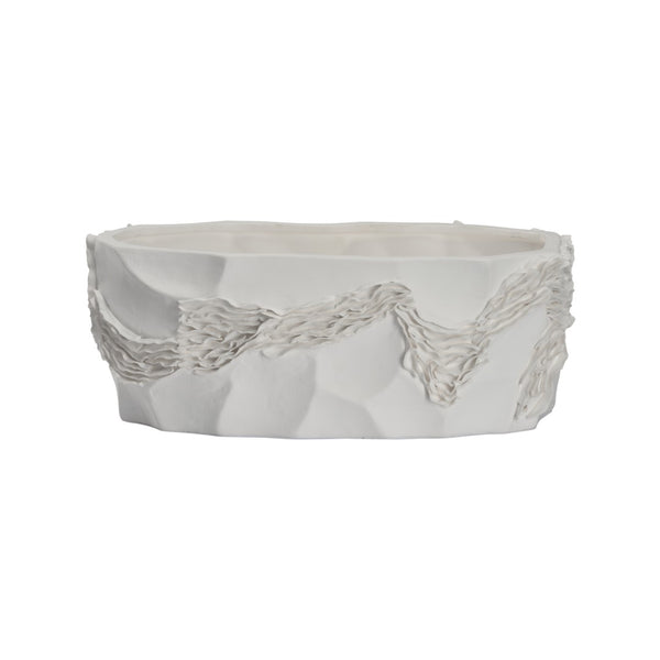Chelsea House Ripple Ceramic Bowl — Sculptural Matte White Centerpiece With Ripple Texture, Versatile Decor Accent 370469
