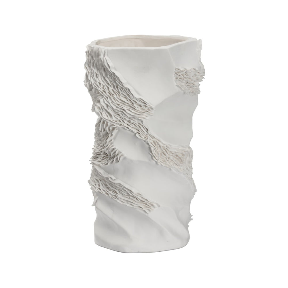 Chelsea House Ripple Sculptural Ceramic Vase 17" Tall Matte White Ripple Texture — Organic Modern Accent Piece 370470