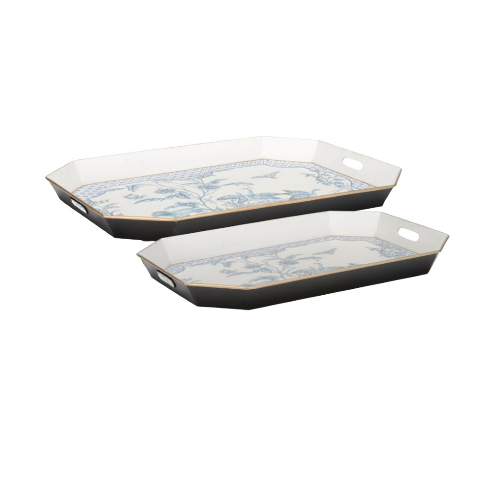 Chelsea House Bagatelle Hand-Painted Blue & White Metal Tray – Durable Serving, Decorative Organizer, Vintage Chic 370472