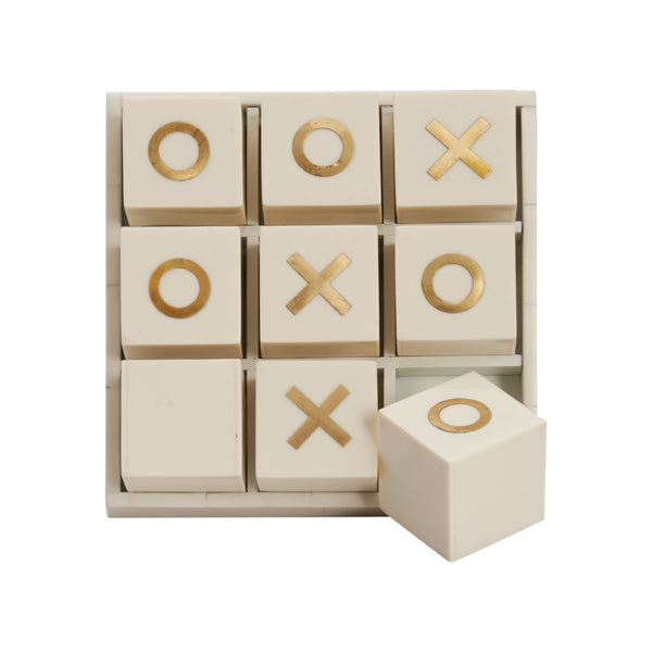 Chelsea House Tic Elegant Tic Tac Toe Tabletop Set With Antique Brass Accents, Polished Pieces, Compact Decorative Game White/Cream 370475