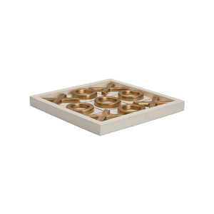 Chelsea House Tic Tic Tac Toe White Resin Board With Gold Metal Pieces — Compact Decorative Game For Home & Office 370476