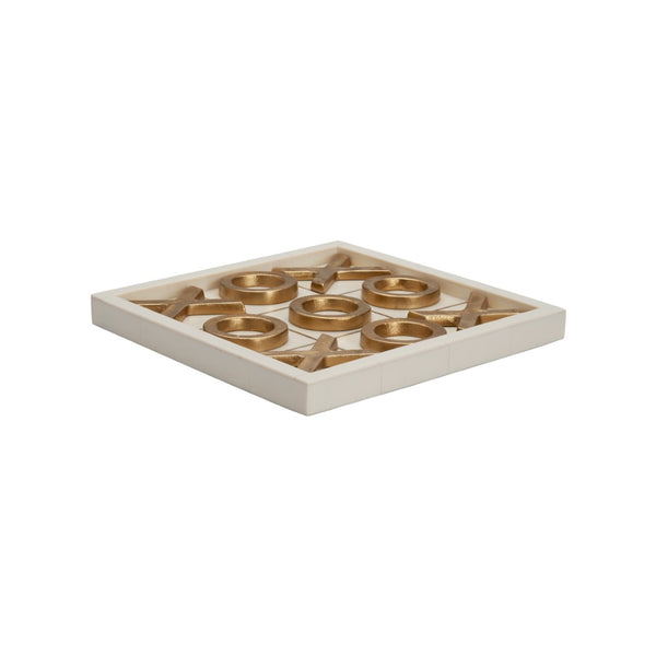 Chelsea House Tic Tic Tac Toe White Resin Board With Gold Metal Pieces — Compact Decorative Game For Home & Office 370476