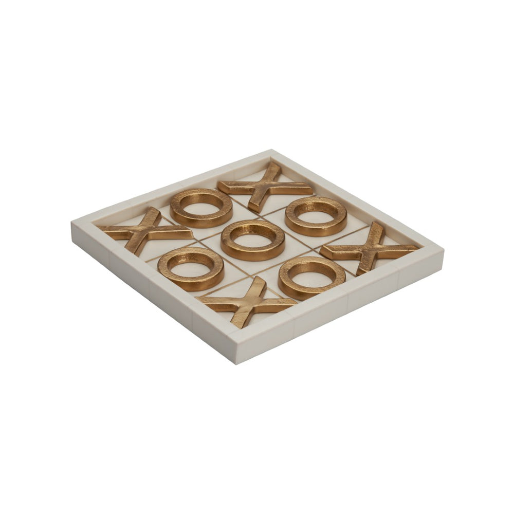 Chelsea House Tic Tic Tac Toe White Resin Board With Gold Metal Pieces — Compact Decorative Game For Home & Office 370476