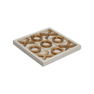 Chelsea House Tic Tic Tac Toe White Resin Board With Gold Metal Pieces — Compact Decorative Game For Home & Office 370476