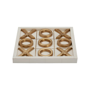 Chelsea House Tic Tic Tac Toe White Resin Board With Gold Metal Pieces — Compact Decorative Game For Home & Office 370476