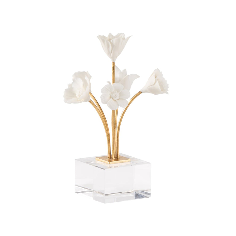 Chelsea House Kandler Porcelain Flower Sculpture By Bill Cain — Matte White Bloom, Gold-Leaf Stem, Crystal Base Accent 370483