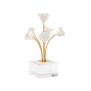 Chelsea House Kandler Porcelain Flower Sculpture By Bill Cain — Matte White Bloom, Gold-Leaf Stem, Crystal Base Accent 370483