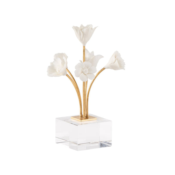 Chelsea House Kandler Porcelain Flower Sculpture By Bill Cain — Matte White Bloom, Gold-Leaf Stem, Crystal Base Accent 370483