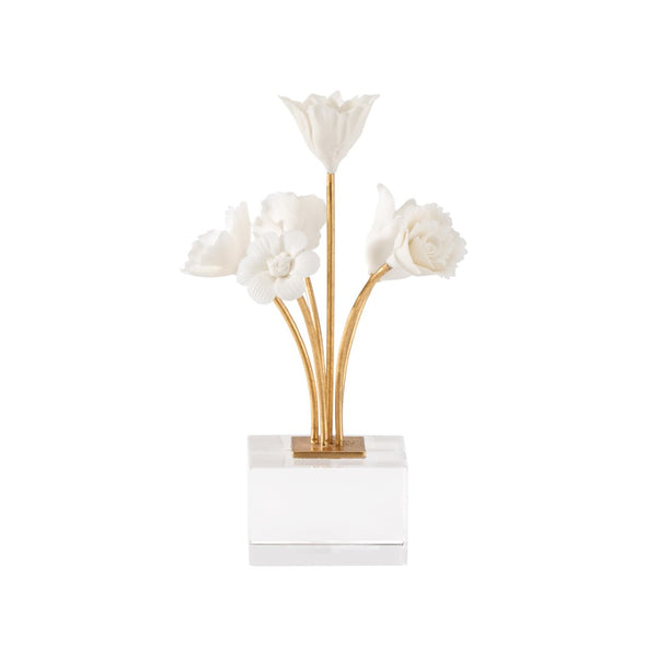 Chelsea House Kandler Porcelain Flower Sculpture By Bill Cain — Matte White Bloom, Gold-Leaf Stem, Crystal Base Accent 370483