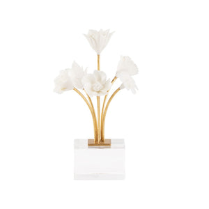 Chelsea House Kandler Porcelain Flower Sculpture By Bill Cain — Matte White Bloom, Gold-Leaf Stem, Crystal Base Accent 370483