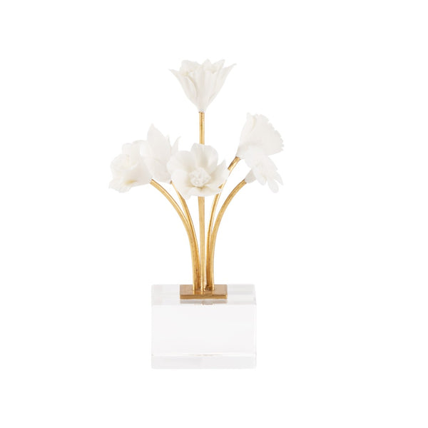 Chelsea House Kandler Porcelain Flower Sculpture By Bill Cain — Matte White Bloom, Gold-Leaf Stem, Crystal Base Accent 370483