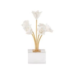 Chelsea House Kandler Porcelain Flower Sculpture By Bill Cain — Matte White Bloom, Gold-Leaf Stem, Crystal Base Accent 370483
