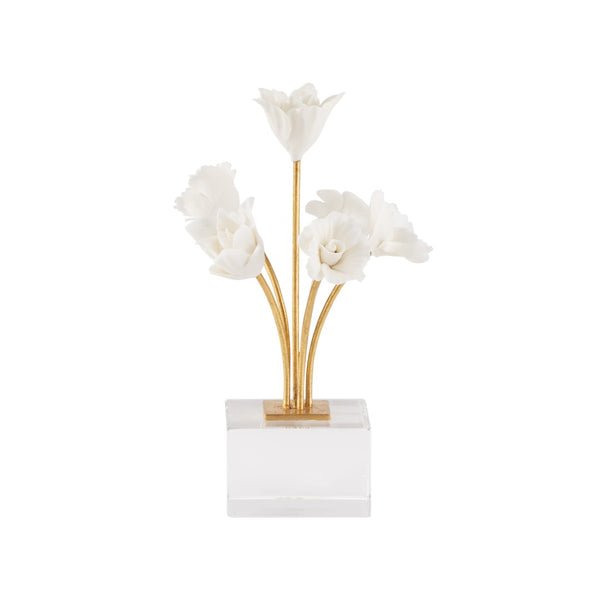 Chelsea House Kandler Porcelain Flower Sculpture By Bill Cain — Matte White Bloom, Gold-Leaf Stem, Crystal Base Accent 370483