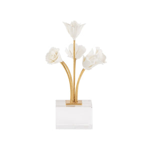 Chelsea House Kandler Porcelain Flower Sculpture By Bill Cain — Matte White Bloom, Gold-Leaf Stem, Crystal Base Accent 370483