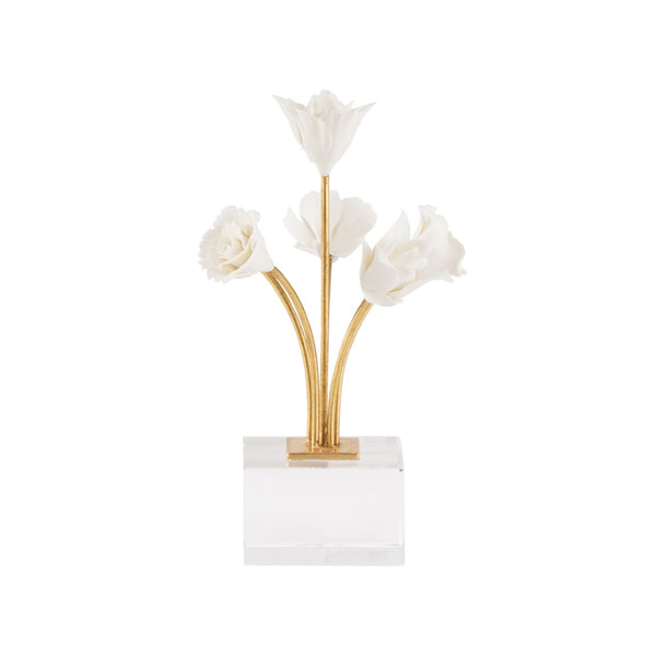Chelsea House Kandler Porcelain Flower Sculpture By Bill Cain — Matte White Bloom, Gold-Leaf Stem, Crystal Base Accent 370483