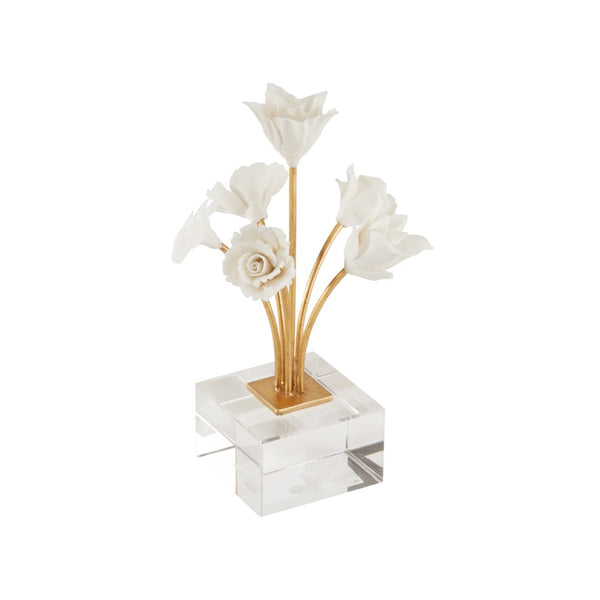 Chelsea House Kandler Porcelain Flower Sculpture By Bill Cain — Matte White Bloom, Gold-Leaf Stem, Crystal Base Accent 370483