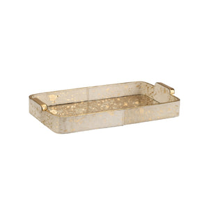 Chelsea House Hair Hair-On-Hide Tray With Antiqued Mirror & Gold Handles — Cream Textured Centerpiece For Home DéCor 370484