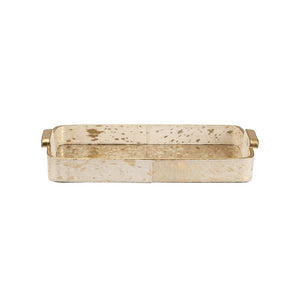 Chelsea House Hair Hair-On-Hide Tray With Antiqued Mirror & Gold Handles — Cream Textured Centerpiece For Home DéCor 370484