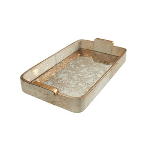 Chelsea House Hair Hair-On-Hide Tray With Antiqued Mirror & Gold Handles — Cream Textured Centerpiece For Home DéCor 370484