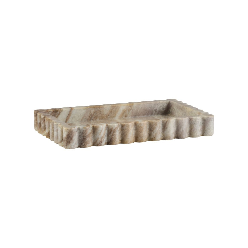 Chelsea House Athena Marble Tray With Scalloped Edges — Polished Natural Marble Serving & Vanity Organizer, Durable Centerpiece (16"X10") 370485