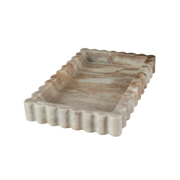 Chelsea House Athena Marble Tray With Scalloped Edges — Polished Natural Marble Serving & Vanity Organizer, Durable Centerpiece (16"X10") 370485