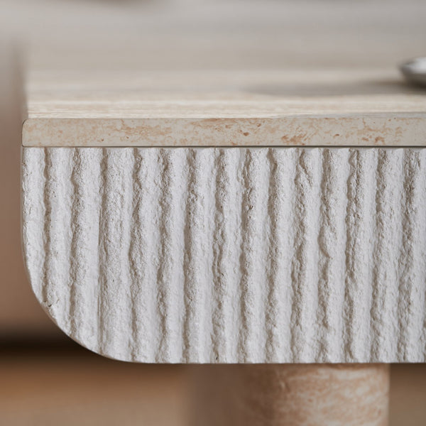 English Elm Coffee Table Mid Century Modern Oval with Faux Marble Top, Fluted Hidden Drawer, Small Space Friendly W3040P382310