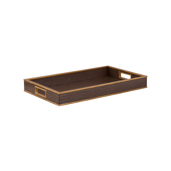 Chelsea House Reddington Croco Tray In Brown With Gold Edging — Luxe Faux-Croc Texture For Styling, Serving, Organizing (24" X 14.25") 370490