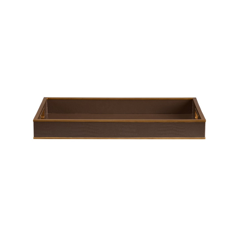 Chelsea House Reddington Croco Tray In Brown With Gold Edging — Luxe Faux-Croc Texture For Styling, Serving, Organizing (24" X 14.25") 370490
