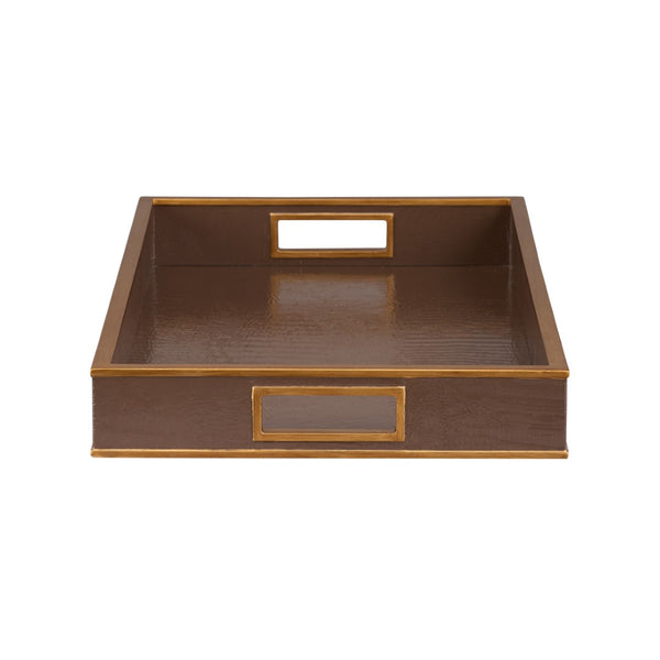 Chelsea House Reddington Croco Tray In Brown With Gold Edging — Luxe Faux-Croc Texture For Styling, Serving, Organizing (24" X 14.25") 370490