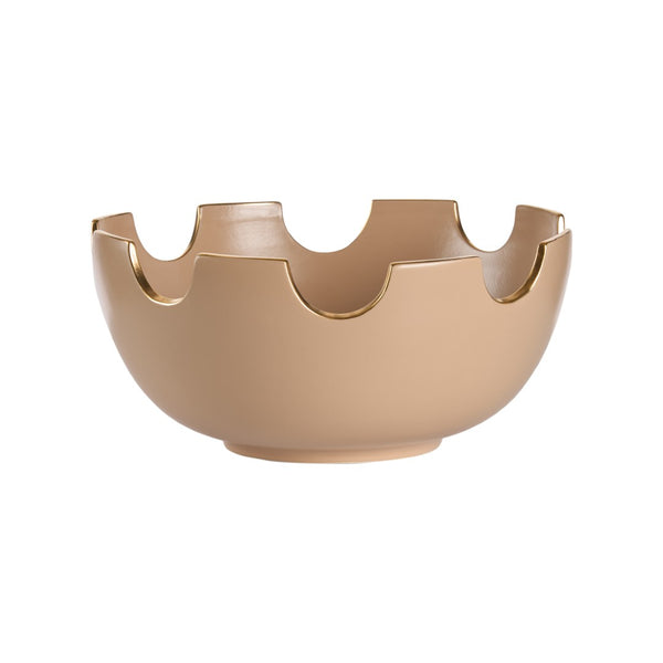 Chelsea House Classic Bowl Large Taupe Ceramic Centerpiece — Handmade, Gold-Accented 15.25" Stylish Table Decor 370496