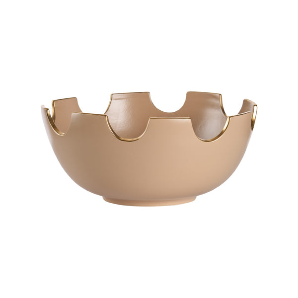 Chelsea House Classic Bowl Large Taupe Ceramic Centerpiece — Handmade, Gold-Accented 15.25" Stylish Table Decor 370496