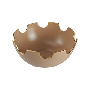 Chelsea House Classic Bowl Large Taupe Ceramic Centerpiece — Handmade, Gold-Accented 15.25" Stylish Table Decor 370496