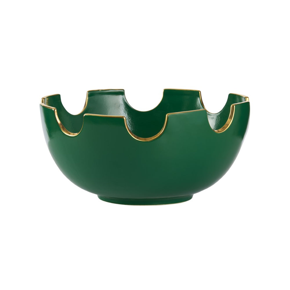 Chelsea House Classic Bowl Large Green Glazed Ceramic Centerpiece With Gold Accents — Handcrafted, Durable, Versatile Decor 370498