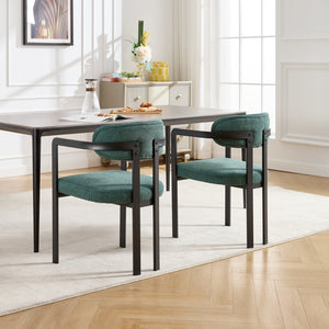 English Elm Modern Tufted Boucle Dining Chairs Set of 2 with Curved Back and Matte Metal Legs Antique Green,Black W3244P337417