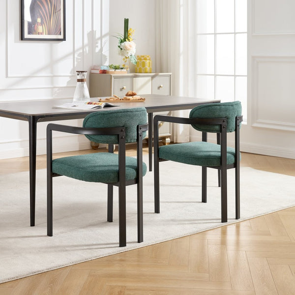 English Elm Modern Tufted Boucle Dining Chairs Set of 2 with Curved Back and Matte Metal Legs Antique Green,Black W3244P337417