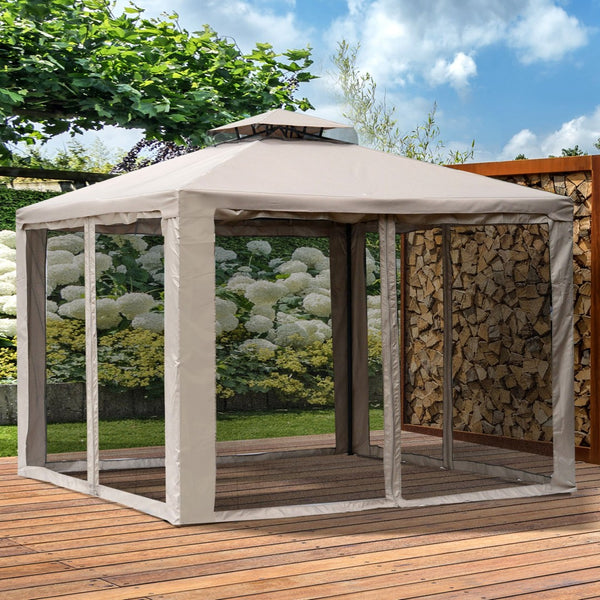 English Elm Outsunny 9.6' X 9.6' Vented Patio Gazebo With Mesh Netting, Durable Steel Frame For Outdoor Relaxation W2225P174196-GIGA