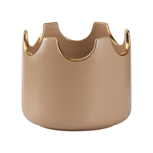 Chelsea House Classic Taupe Ceramic Planter - Handmade 7" Cachepot With Subtle Gold Accents, Neutral Glaze For Modern Homes 370501