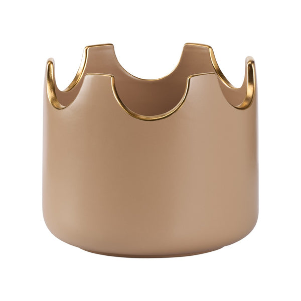 Chelsea House Classic Taupe Ceramic Planter - Handmade 7" Cachepot With Subtle Gold Accents, Neutral Glaze For Modern Homes 370501