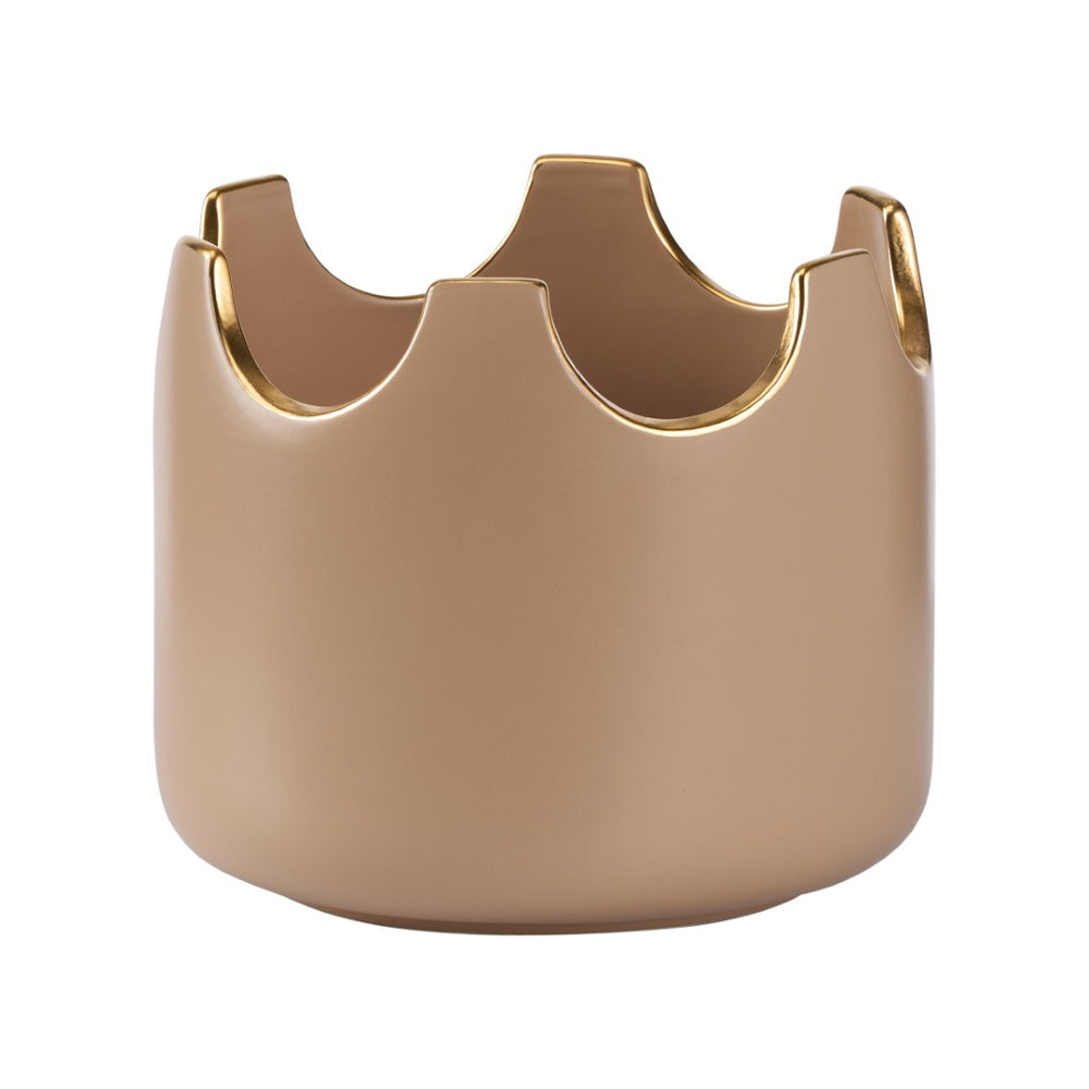 Chelsea House Classic Taupe Ceramic Planter - Handmade 7" Cachepot With Subtle Gold Accents, Neutral Glaze For Modern Homes 370501