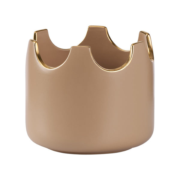 Chelsea House Classic Taupe Ceramic Planter - Handmade 7" Cachepot With Subtle Gold Accents, Neutral Glaze For Modern Homes 370501