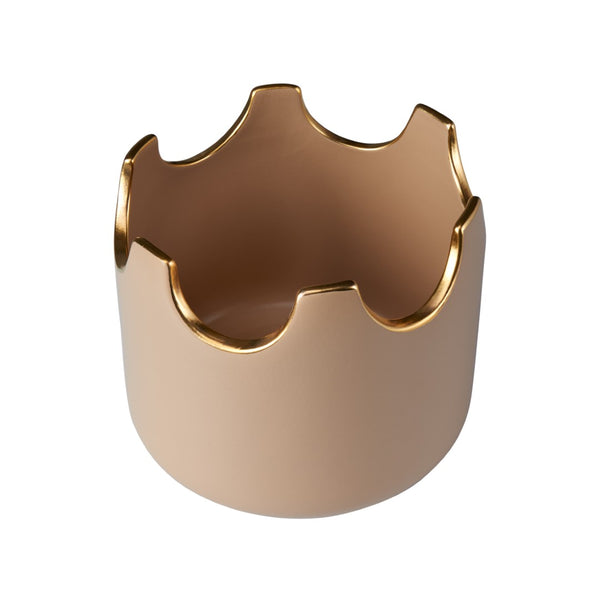 Chelsea House Classic Taupe Ceramic Planter - Handmade 7" Cachepot With Subtle Gold Accents, Neutral Glaze For Modern Homes 370501