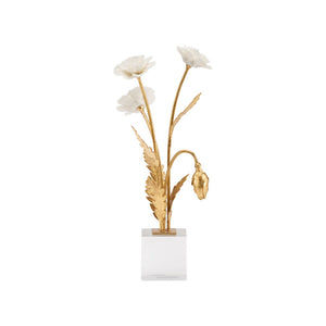 Chelsea House Porcelain Sculptural Poppy Arrangement In Crystal Base With Matte White Blooms And Gold-Leaf Stems 370502