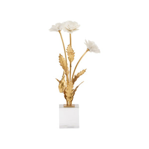 Chelsea House Porcelain Sculptural Poppy Arrangement In Crystal Base With Matte White Blooms And Gold-Leaf Stems 370502