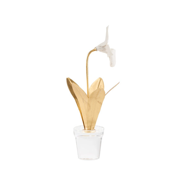 Chelsea House Lady Porcelain Lady Slipper Orchid Sculpture With Gold Stems On Crystal Base — Elegant Gift DéCor 370503