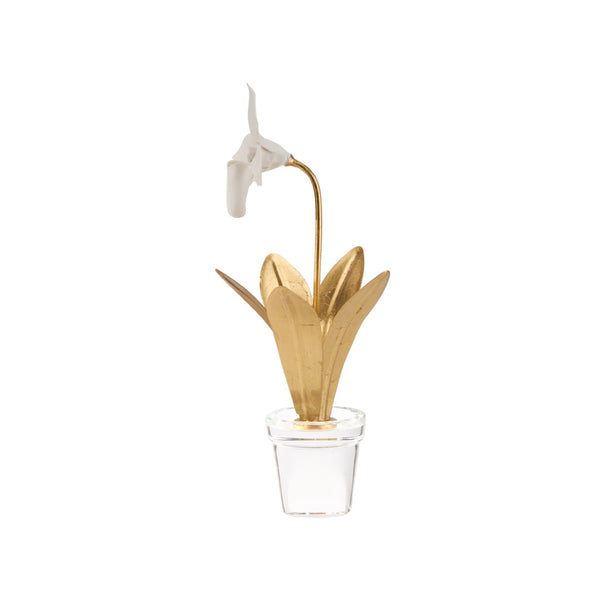 Chelsea House Lady Porcelain Lady Slipper Orchid Sculpture With Gold Stems On Crystal Base — Elegant Gift DéCor 370503