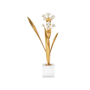 Chelsea House Paperwhite Porcelain Narcissus Sculpture On Crystal Base — Matte White Blooms, Gold Stems, 16" Tall Elegance 370504