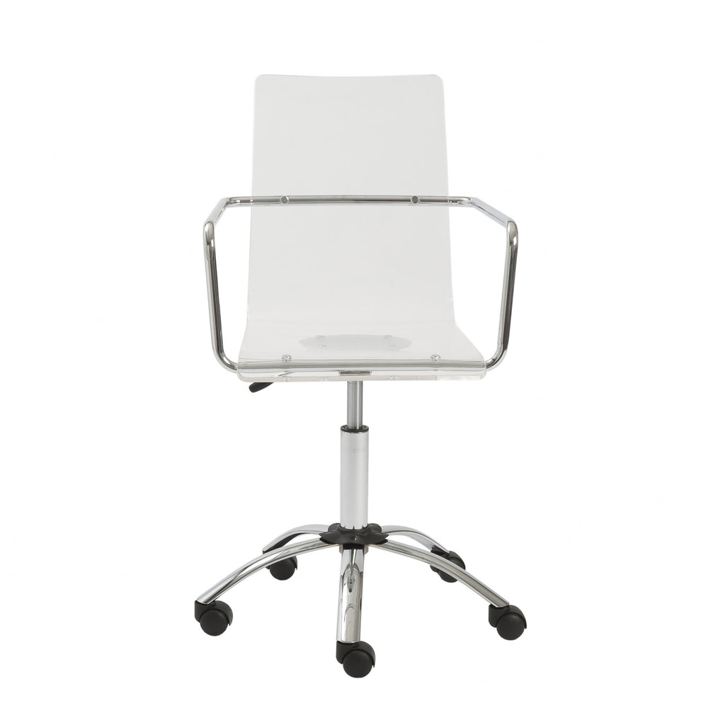 Homeroots White Clear And Silver Adjustable Swivel Plastic Rolling Conference Office Chair   370505